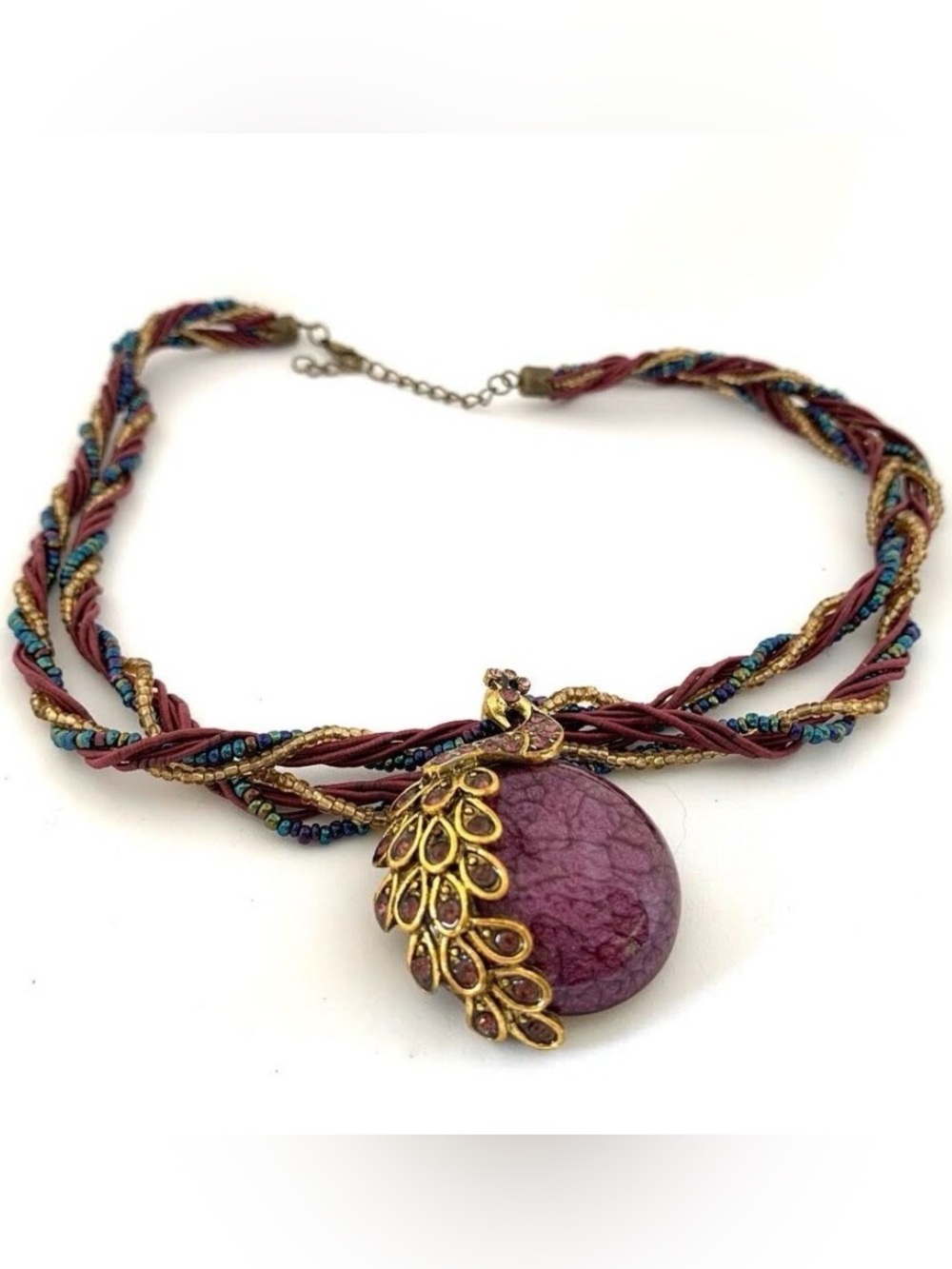 Bohemian vintage style Peacock seed bead necklace